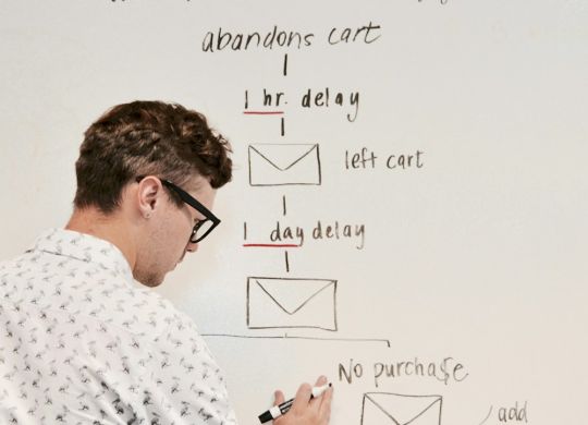 man writing on whiteboard
